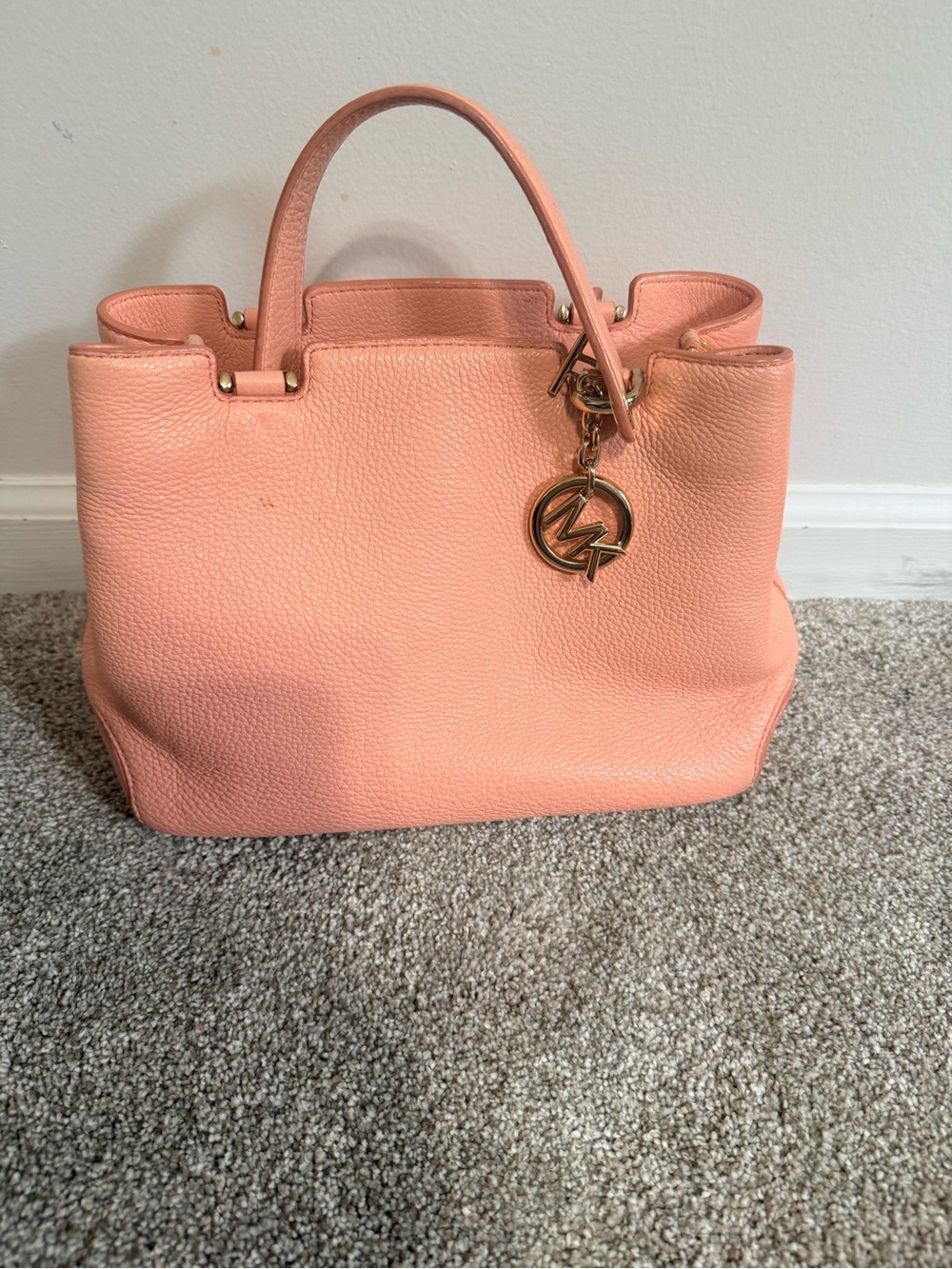 Michael Kors Coral Pink Pebbled Leather Tote with Gold Hardware